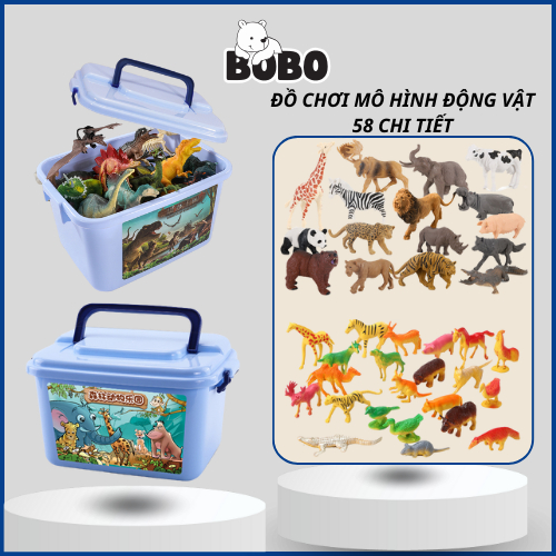 Thùng Động Vật 58 Chi Tiết Bộ Đồ Chơi Động Vật Con Vật Mô Hình Cho Bé Phát Triển Trí Tuệ Nhận Biết Thế Giới
