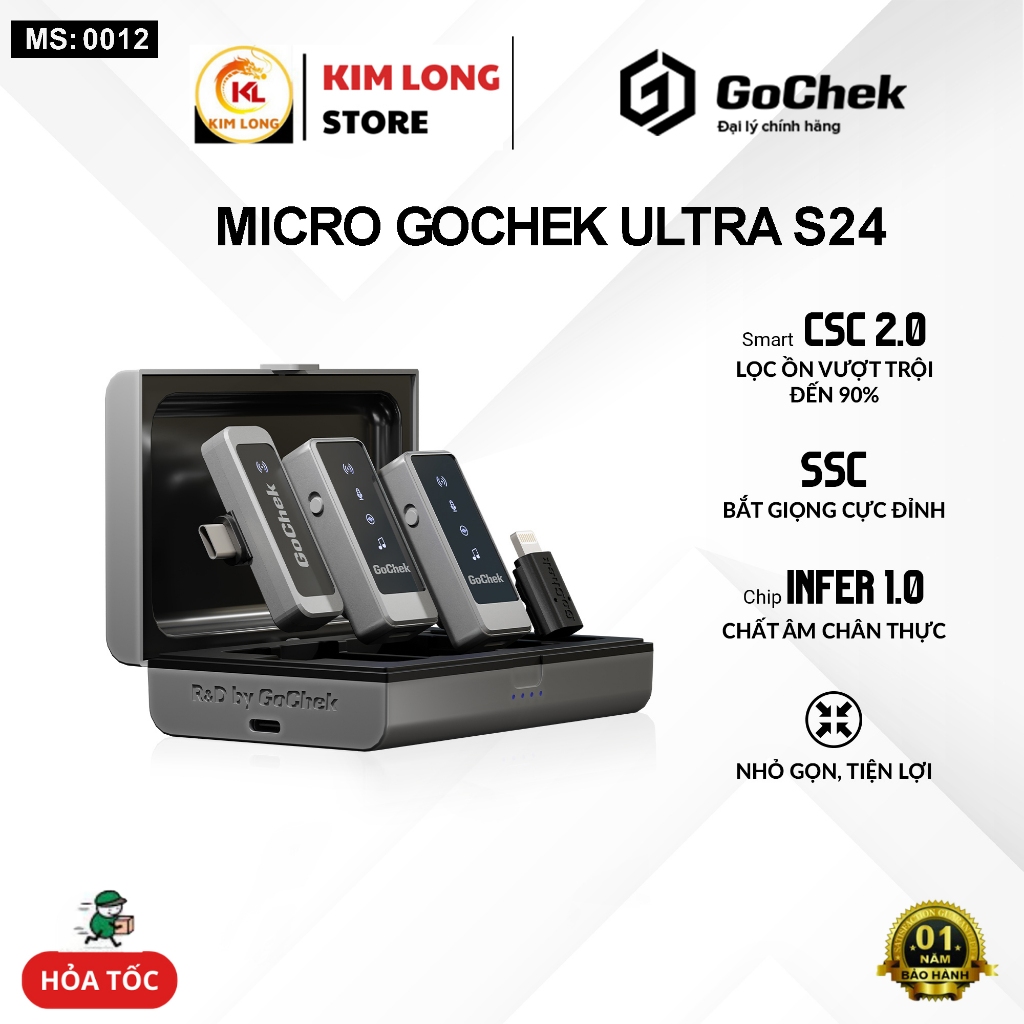 Mic thu âm không dây Gochek Ultra S24, tích hợp hai đầu chuyển Type C và Lainning trong cùng một hộp