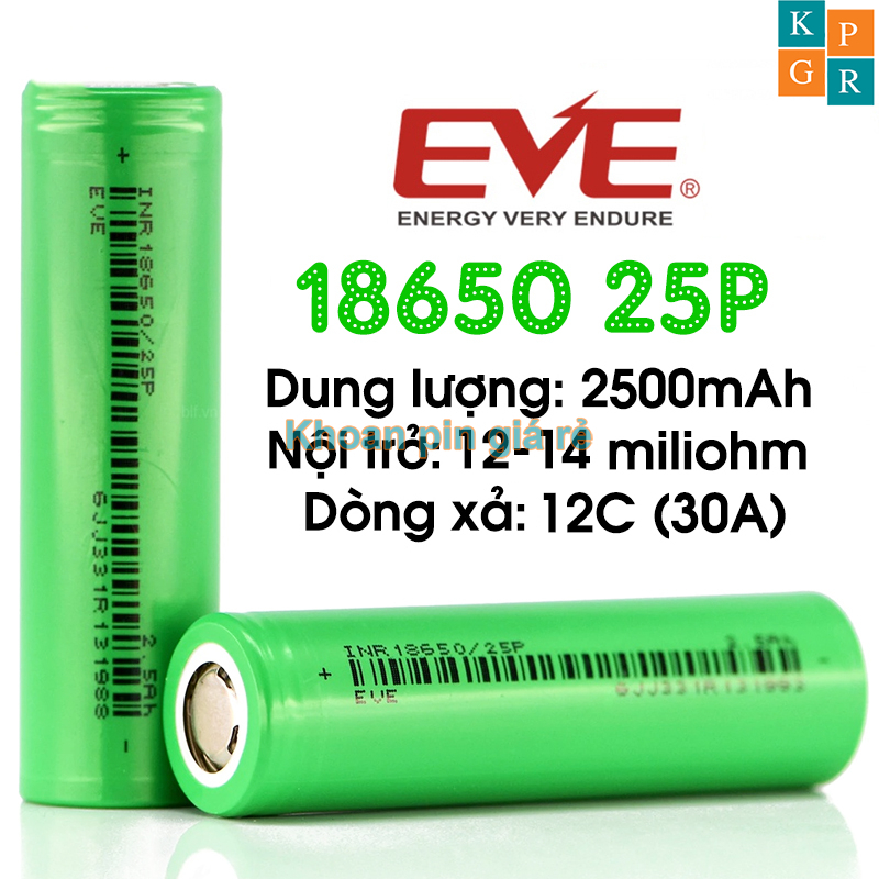 Thùng 100 Cell 18650 EVE 3.7V dung lượng 2500mah 12C Xả 30A