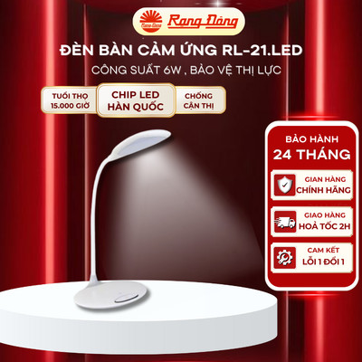 Đèn học Rạng Đông RD-RL-21 6W / 8W, đổi 3 màu ánh sáng, tăng giảm độ sáng, chống cận thị, để bàn học/ bàn làm việc