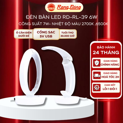 Đèn học Rạng Đông RD-RL-39 6W, đổi 3 màu ánh sáng, tăng giảm độ sáng, chống cận thị, đèn ngủ, để bàn học/ bàn làm việc