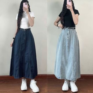 Chân Váy Dáng Dài Chất Jean 2 Ly Trước Maia - 2 Màu Xanh Đậm, Xanh Nhạt