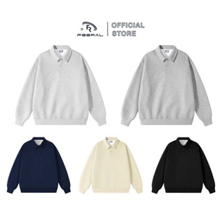  Áo sweater cổ polo cổ bẻ nỉ 2 da không bám bụi mềm mịn form rộng nam nữ   Feeral Mẫu Trơn 