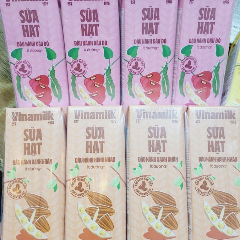 Combo 2 lốc Sữa đậu nành đậu đỏ, hạnh nhân, óc chó ít đường Vinamilk 180ml