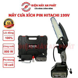 Máy cưa xích mini dùng pin HITACHI 199V pin 10cell lõi đồng máy cưa gỗ siêu khỏe bảo hành 12 tháng