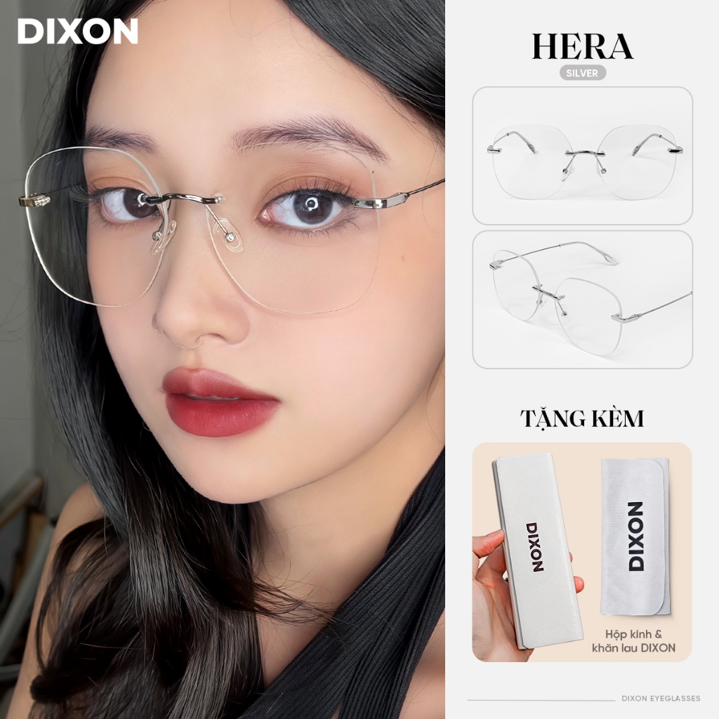 Kính Mắt Thời Trang Nam/Nữ Dixon Hera Kính Gọng Vuông Không Viền Chống UV Chất Liệu Hợp Kim Cao Cấp 