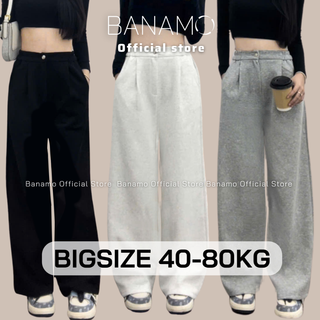 Quần dài nữ BIGSIZE Banamo Fashion quần suông ống rộng vải nỉ 2 da dày dặn form rộng phong cách Hàn Quốc 9901 | BigBuy360 - bigbuy360.vn