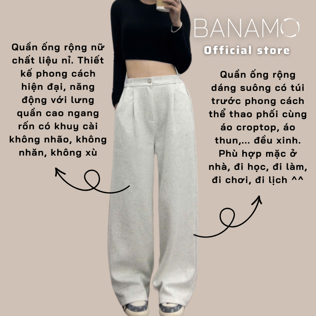 Quần dài nữ BIGSIZE Banamo Fashion quần suông ống rộng vải nỉ 2 da dày dặn form rộng phong cách Hàn Quốc 9901 | BigBuy360 - bigbuy360.vn