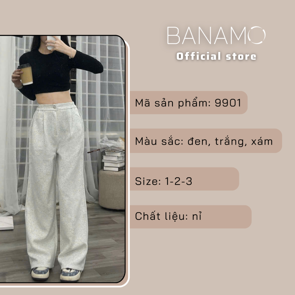 Quần dài nữ BIGSIZE Banamo Fashion quần suông ống rộng vải nỉ 2 da dày dặn form rộng phong cách Hàn Quốc 9901 | BigBuy360 - bigbuy360.vn