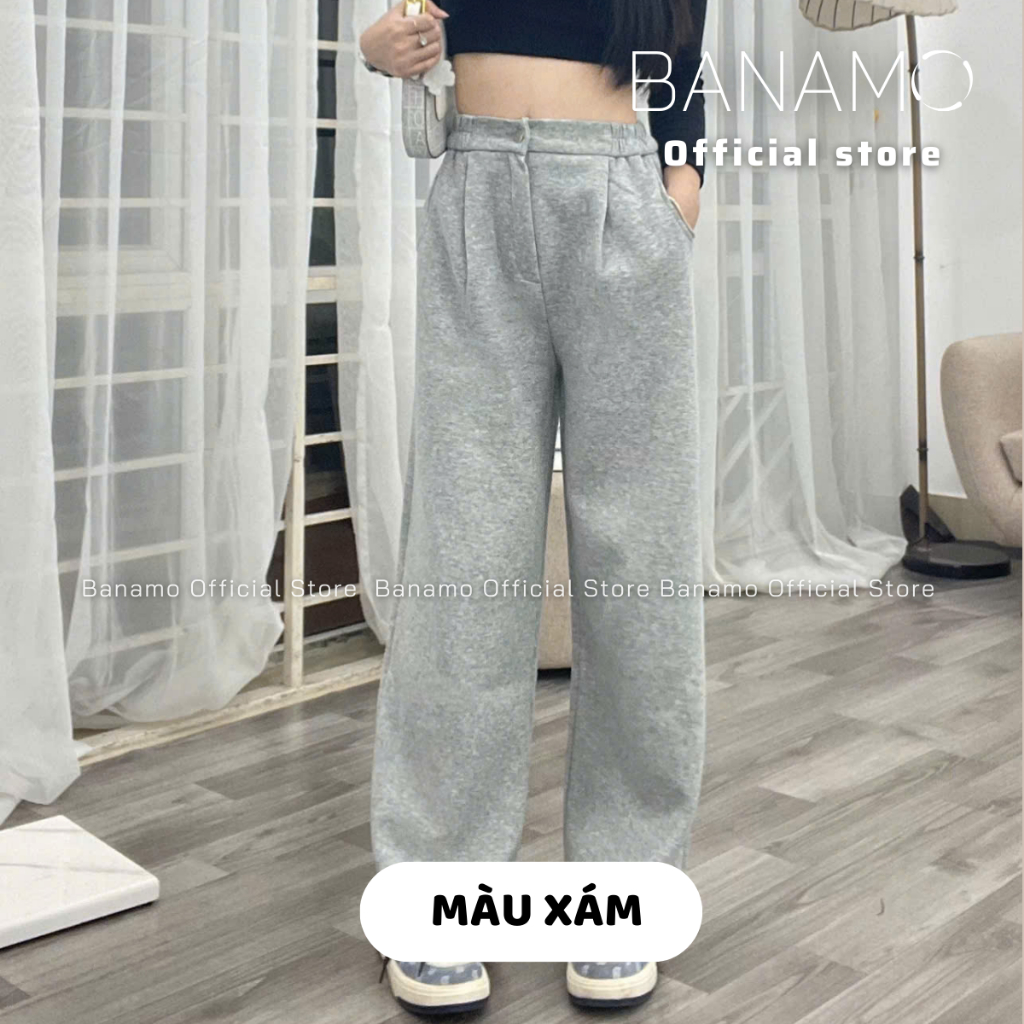 Quần dài nữ BIGSIZE Banamo Fashion quần suông ống rộng vải nỉ 2 da dày dặn form rộng phong cách Hàn Quốc 9901 | BigBuy360 - bigbuy360.vn