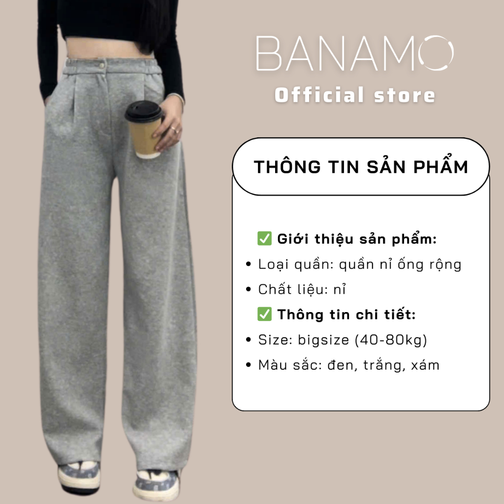 Quần dài nữ BIGSIZE Banamo Fashion quần suông ống rộng vải nỉ 2 da dày dặn form rộng phong cách Hàn Quốc 9901 | BigBuy360 - bigbuy360.vn
