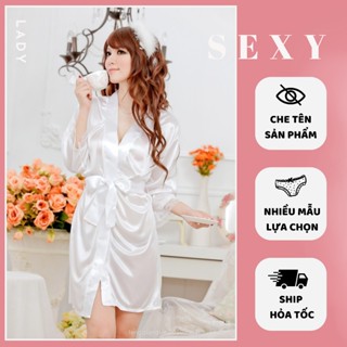 Áo choàng ngủ Đồ ngủ KIMONO satin phi lụa trơn sexy cho nữ AC02 Đồ ngủ nữ áo choàng xuyên thấu gợi cảm