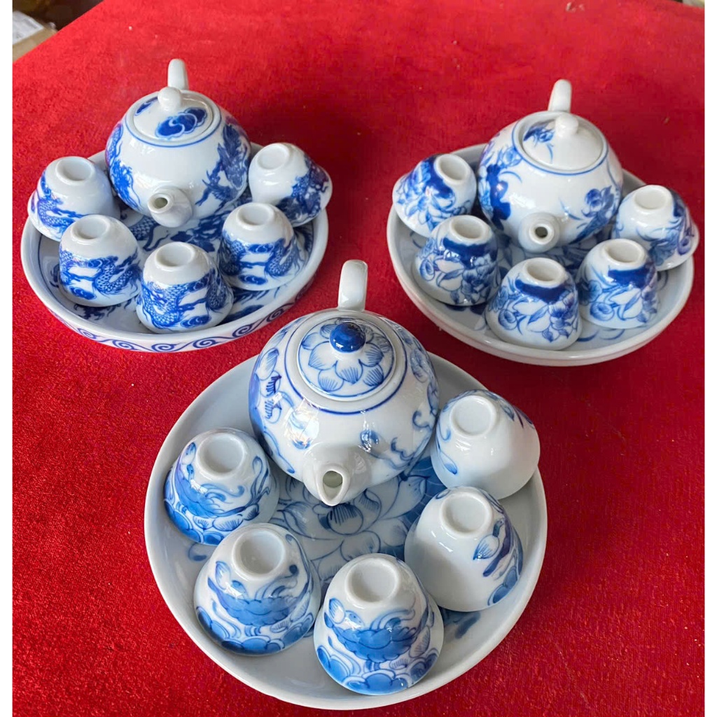bộ ấm chén thờ mini men lam