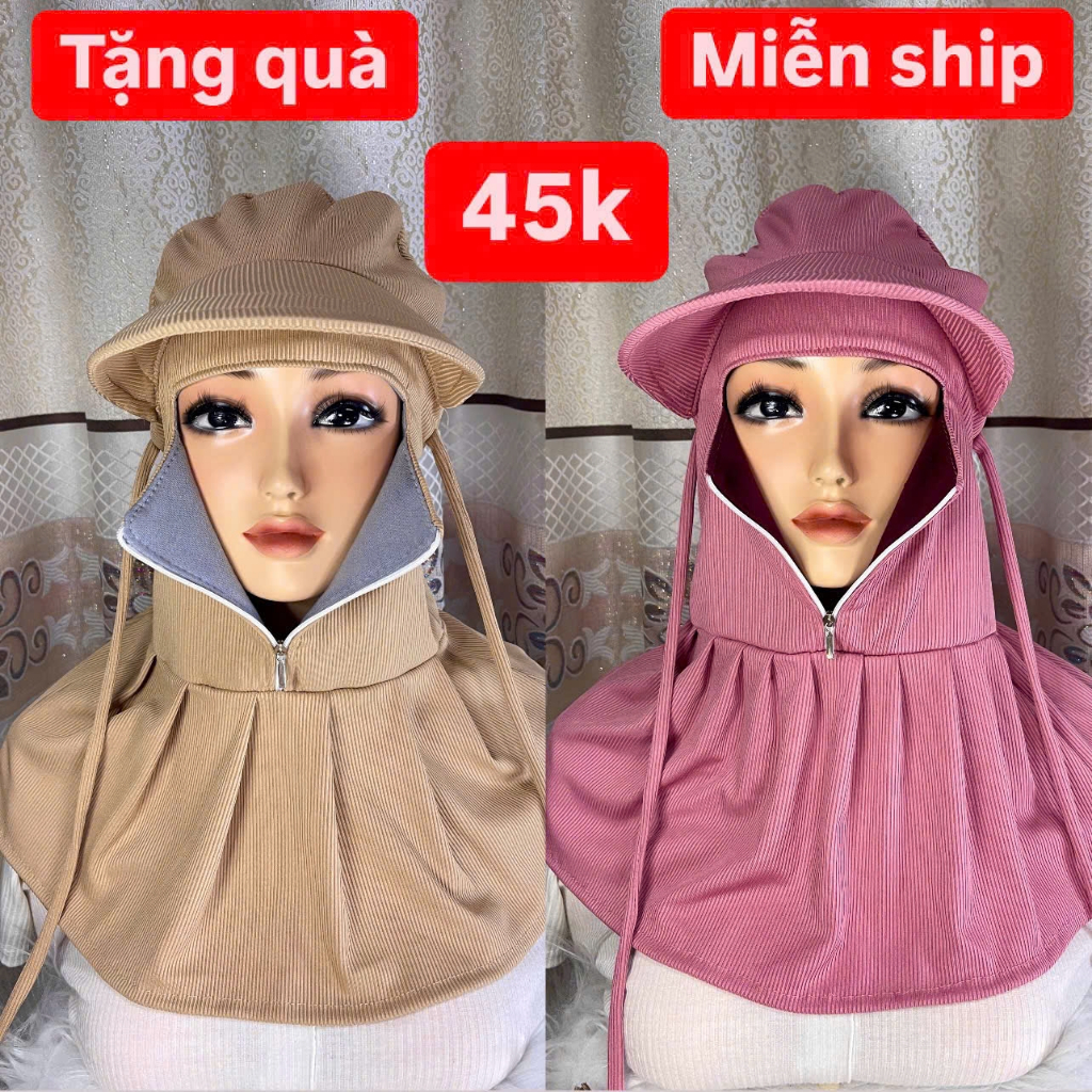 [ Tặng kèm quà ]  Nón Kéo Giữa  Khẩu Trang  Che Nắng 2 lớp có giãn Vành Rộng  Chống Nắng Cho Nữ bảo vệ da chống UV