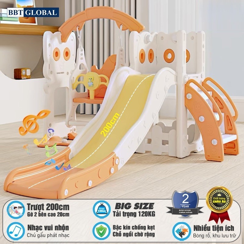 Cầu trượt xích đu máng dài 2m, gờ cao nhiều chức năng BBT Global BSL411