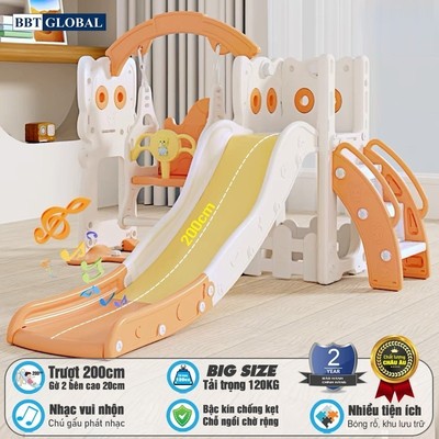 Cầu trượt xích đu máng dài 2m, gờ cao nhiều chức năng BBT Global BSL411