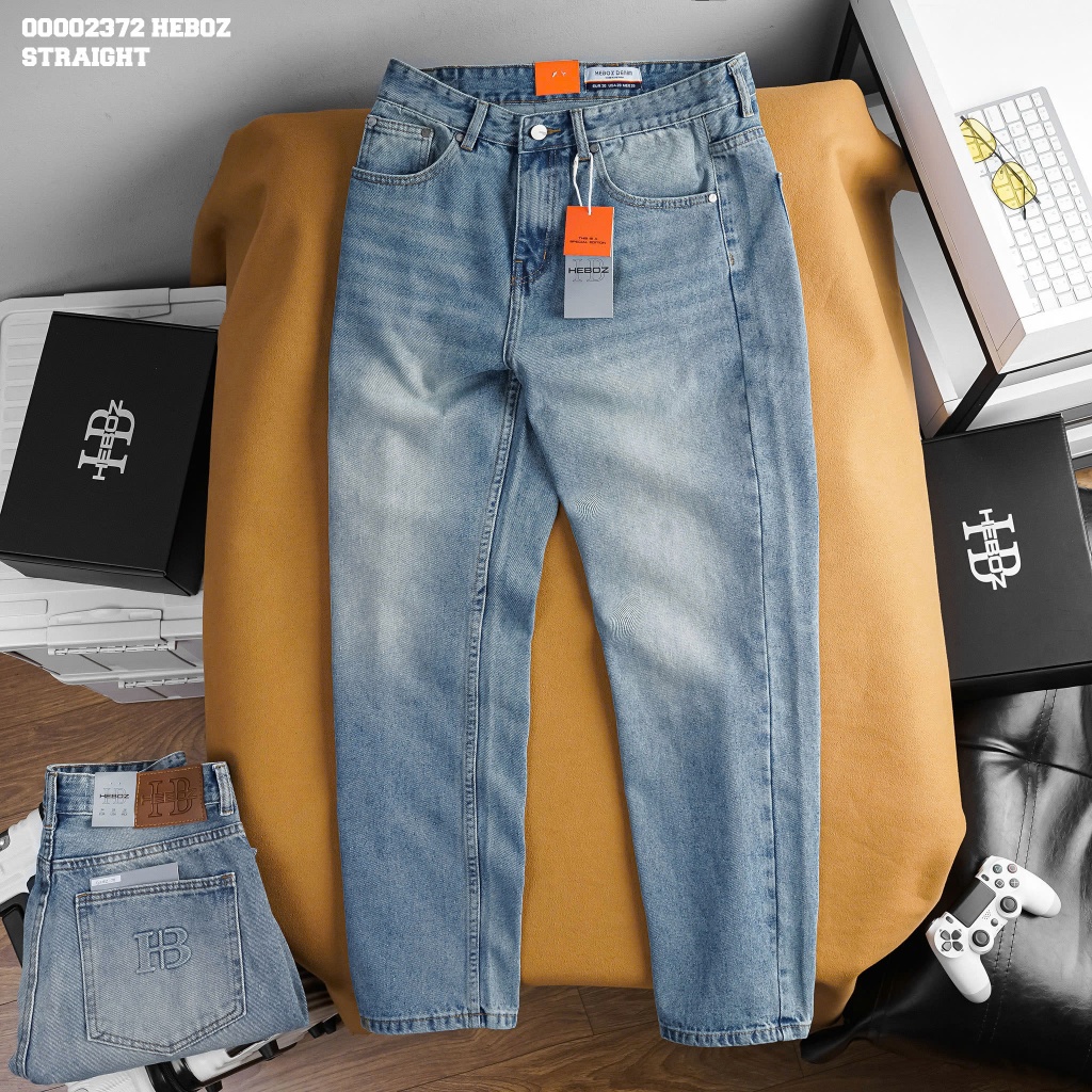 [FORM LỚN] Quần jean straight Heboz 070, quần dài nam form suông chất vải denim - 00002372