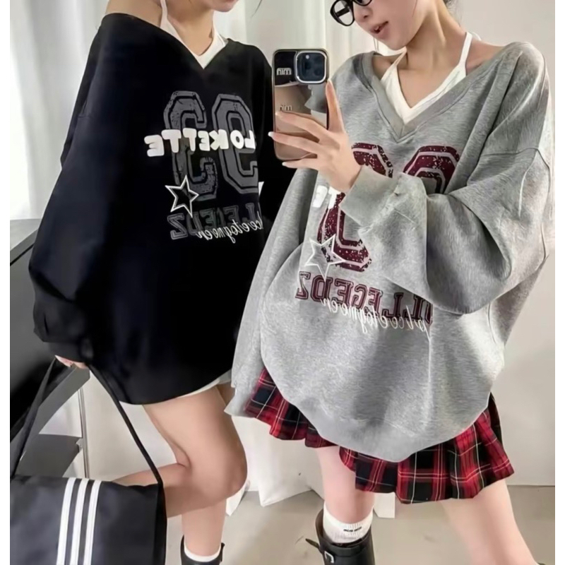 Set 2 Món Áo Nỉ Nữ , Set Áo Nỉ Bệt Vai Cổ V Kèm Áo Yếm Rời