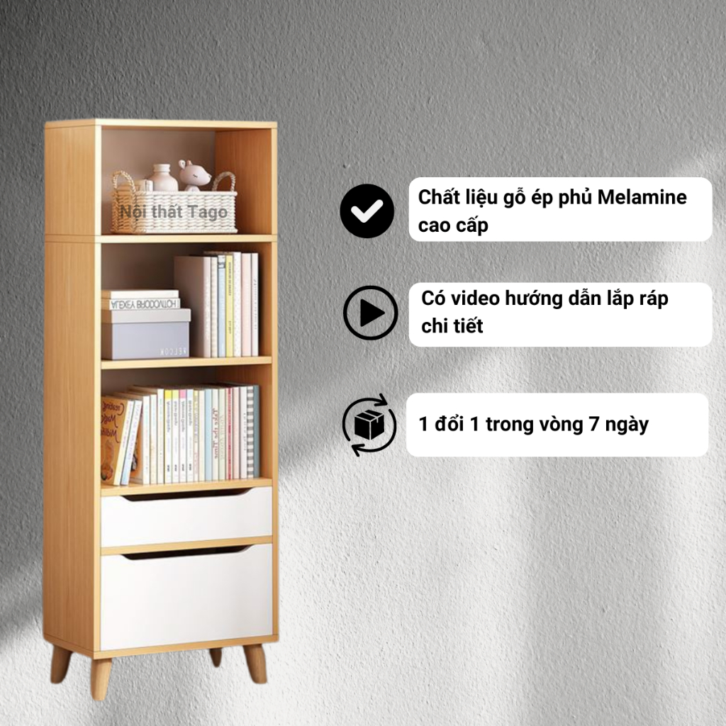 Tủ bắc âu CNC FULL HẬU, kệ sách để sàn đa năng, tủ sách có ngăn kéo tiện lợi chất liệu gỗ chống mối mọt MDF TAGO | BigBuy360 - bigbuy360.vn