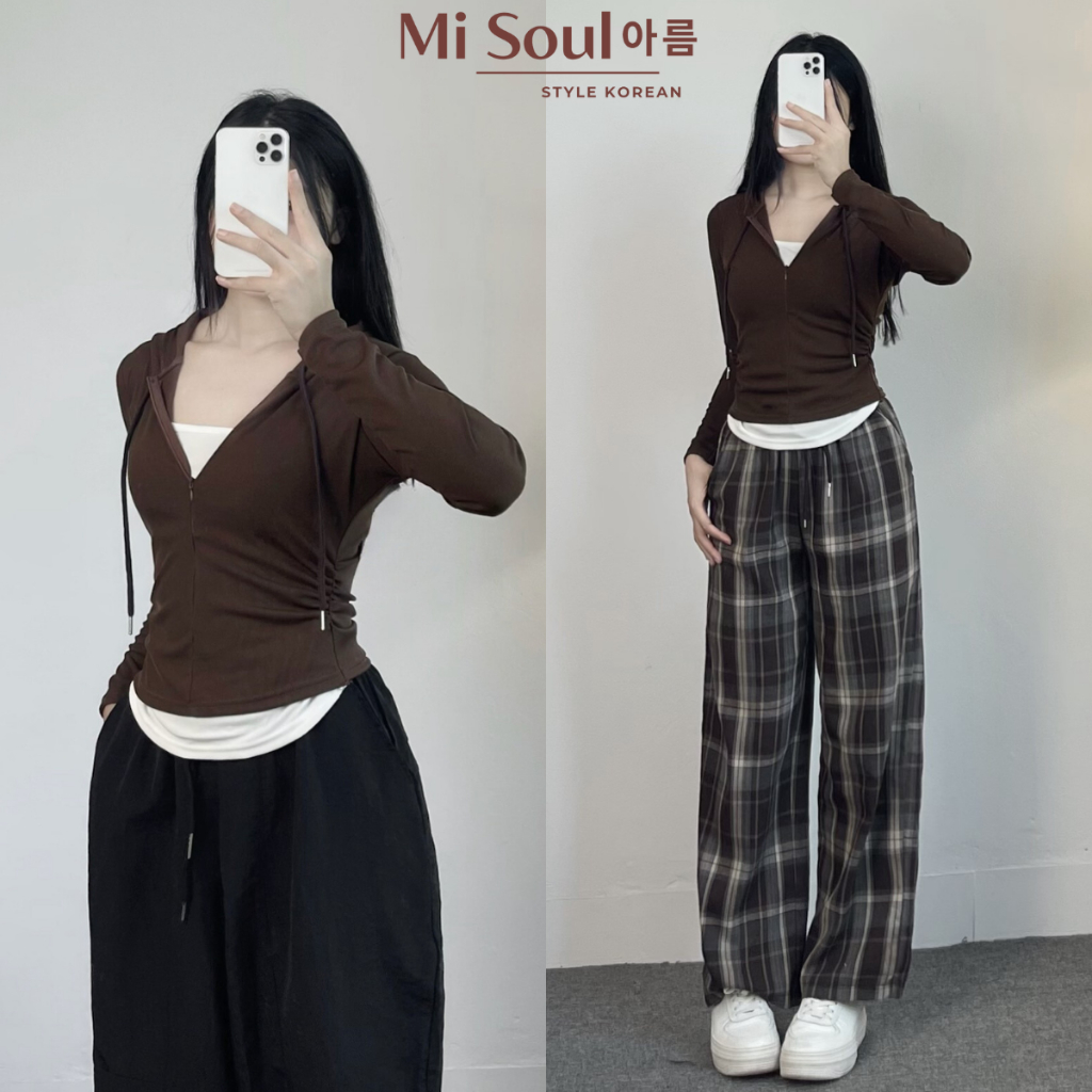 Áo Thun Tăm Dài Tay Nhún Eo Phối 2 Lớp Có Mũ Khóa Kéo Trước BigSize MiSoul, Áo Dài Tay Mix Viền Trắng 363 | BigBuy360 - bigbuy360.vn
