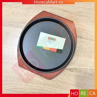 Chảo gang [chống dính] tròn đế gỗ - ăn bò né bít tết