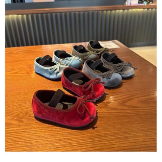   ẢNH THẬT SẴN giao ngay Giày búp bê nhung đính nơ xinh xắn cho bé đeo thoải mái giày dép cho bé gái đeo noel tết 