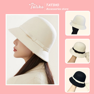 Mũ Bucket Len Nữ, Mũ Dạ Ép Dáng Cụp Đính Nơ Siêu Xinh Phong Cách Retro Sang Chảnh Thời Trang Hàn Quốc - Mã NL070