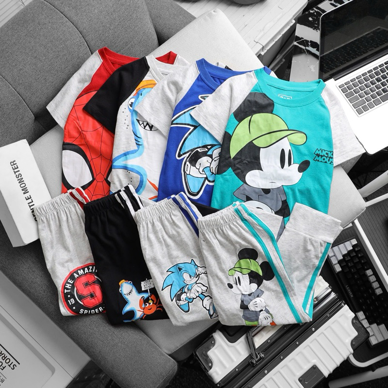   10kg...24kg  Đồ bộ áo cọc tay kèm quần dài bé trai thun cotton vnxk 