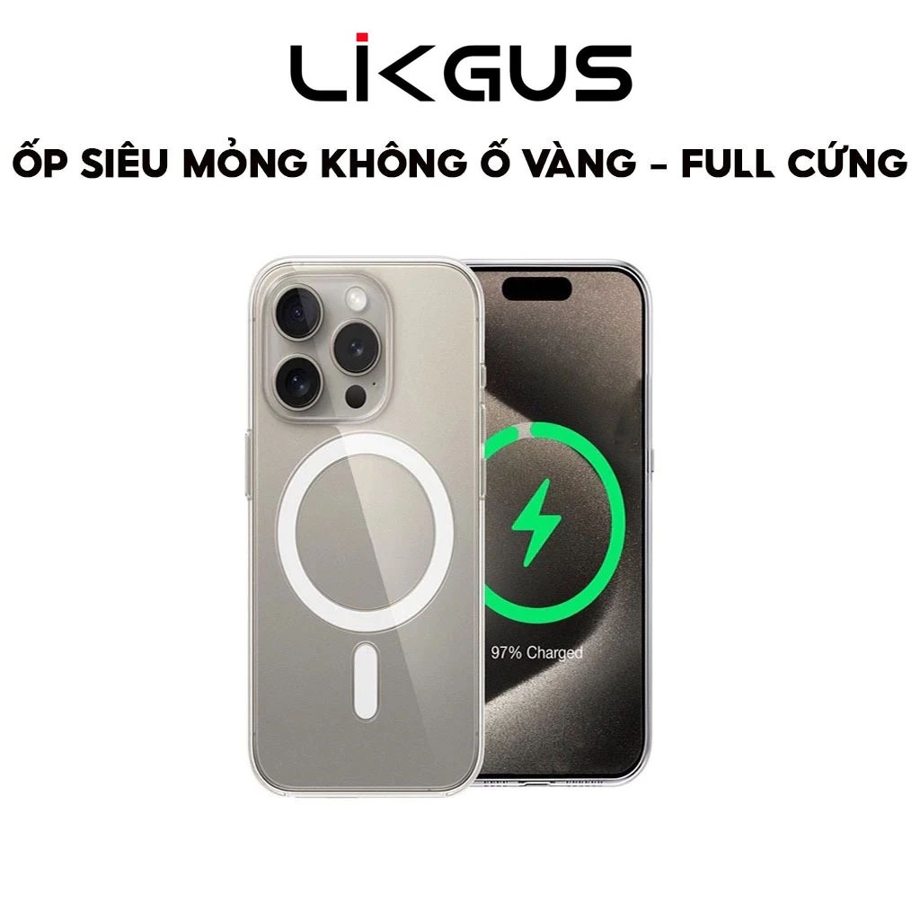 Ốp Lưng Trong Chống Ố Vàng Chính Hãng LIKGUS Dùng Cho IP 11-12-13-14-15-Promax-Pro-plus - Siêu Mỏng-Hỗ Trợ Sạc Không Dây