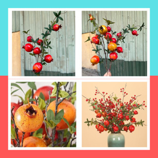 [HÀNG LOẠI 1] Cành Lựu Giả, Cành Lựu Đỏ 7 Quả Hàng Loại 1 Cao Cấp Trang Trí Tết, Trang Trí Nhà Cửa