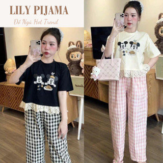 Bộ pijama nữ áo thun tay ngắn quần dài họa tiết caro Lily, bộ mặc nhà nữ phong cách trẻ trung dễ thương hcom3077