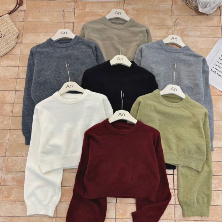 Áo len croptop trơn dài tay dáng ngắn 247store Aolencroptoptron786