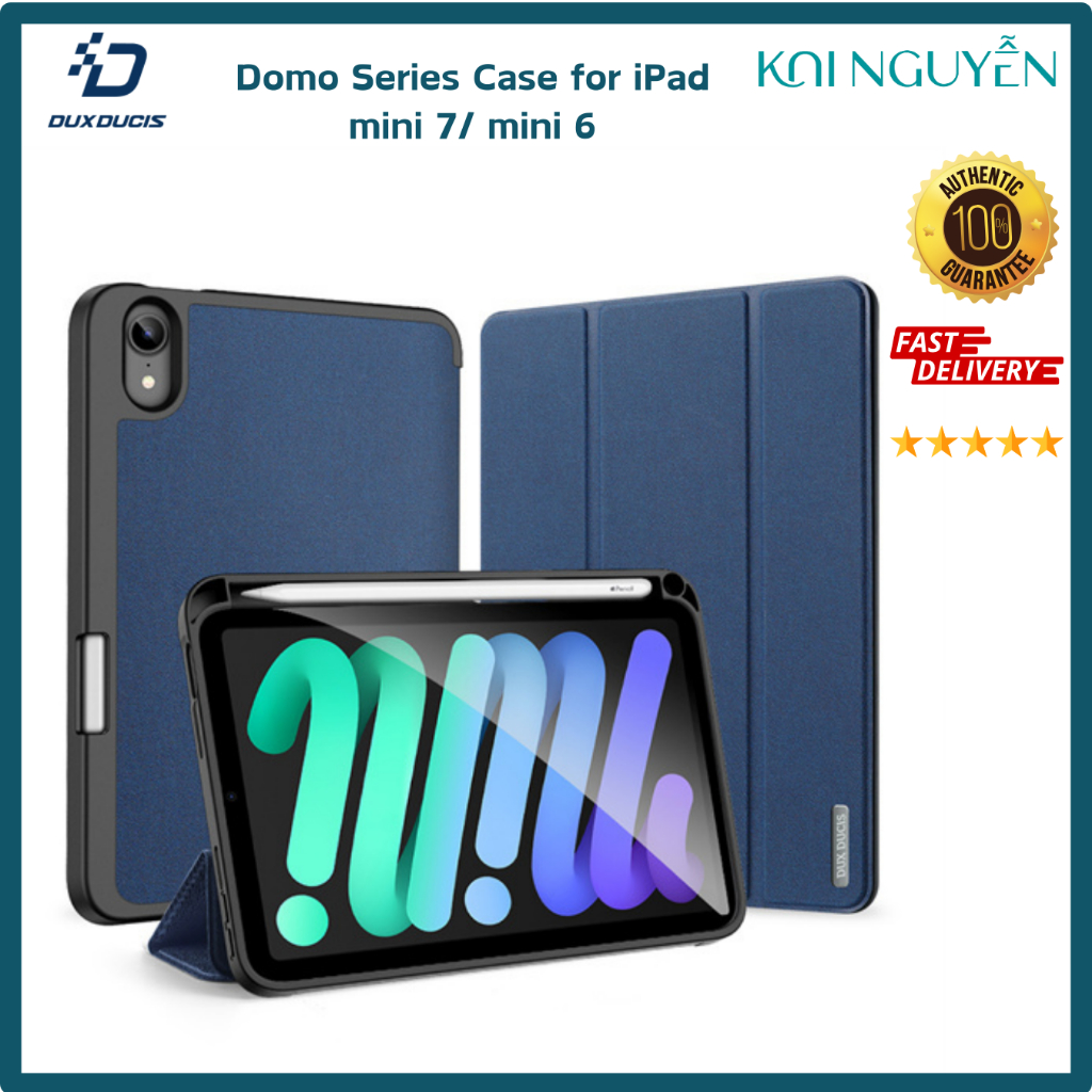 Bao da case ipad Dux Ducis Domo cho iPad Mini 7/ Mini 6 có khe cắm bút pencil, auto sleep/ wake