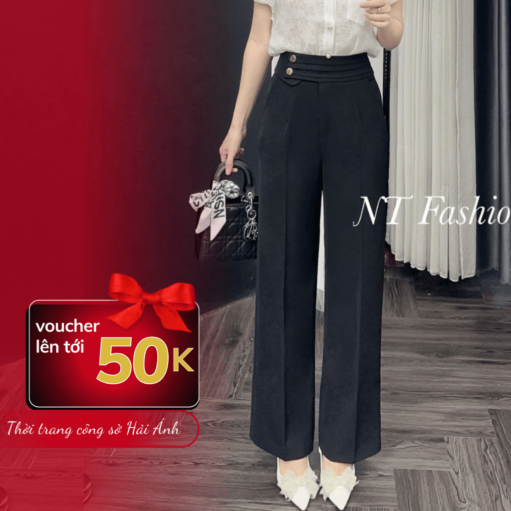 Quần công sở nữ ống suông dáng dài cạp cao chất chéo Mỹ mềm mịn không nhăn cao cấp - HA120