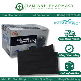 Khẩu trang y tế Famapro 4 lớp giấy kháng khuẩn 6 hộp 300 cái, lọc bụi mịn, chống nắng hàng cao cấp