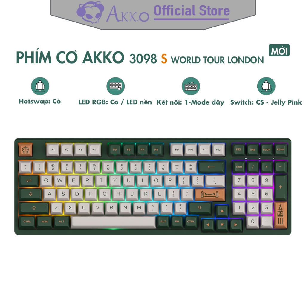 Bàn phím cơ AKKO 3098 S / RF World Tour London - Hàng Chính Hãng