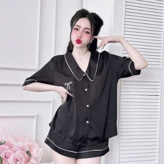 Đồ bộ ngủ đùi lụa, latin bigsize mặc nhà cho chị em 50-110kg đính nơ dễ thương chất lụa mềm mát