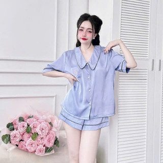 Đồ bộ ngủ đùi lụa, latin bigsize mặc nhà cho chị em 50-110kg đính nơ dễ thương chất lụa mềm mát