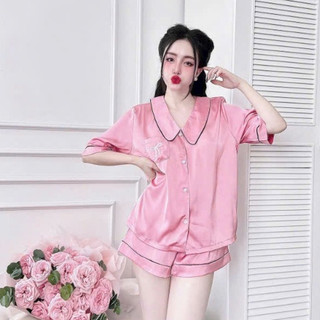 Đồ bộ ngủ đùi lụa, latin bigsize mặc nhà cho chị em 50-110kg đính nơ dễ thương chất lụa mềm mát