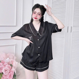 Đồ bộ ngủ đùi lụa, latin bigsize mặc nhà cho chị em 50-110kg đính nơ dễ thương chất lụa mềm mát