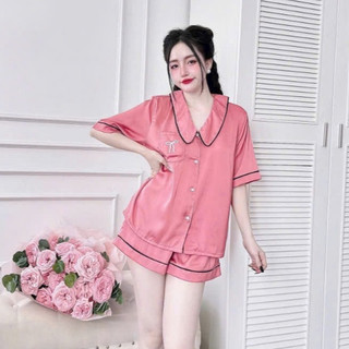 Đồ bộ ngủ đùi lụa, latin bigsize mặc nhà cho chị em 50-110kg đính nơ dễ thương chất lụa mềm mát