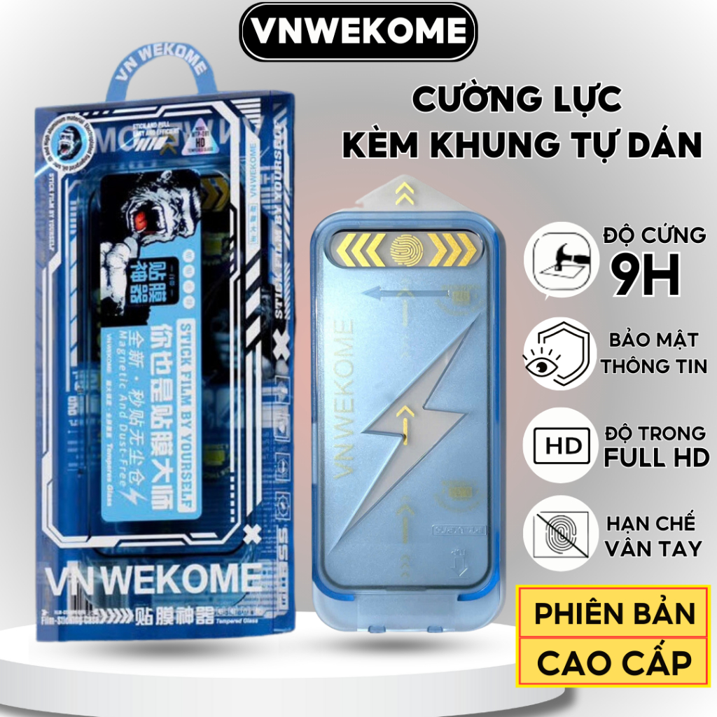 Kính cường lực iphone Kingkong VNWEKOME khung tự dán màn hình cho iP xs xr 11 12 13 14 15 16 pro max