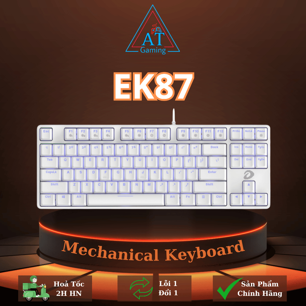 Bàn phím cơ Gaming DAREU EK87 WHITE (ICE-BLUE LED, Blue/ Brown/ Red D switch)