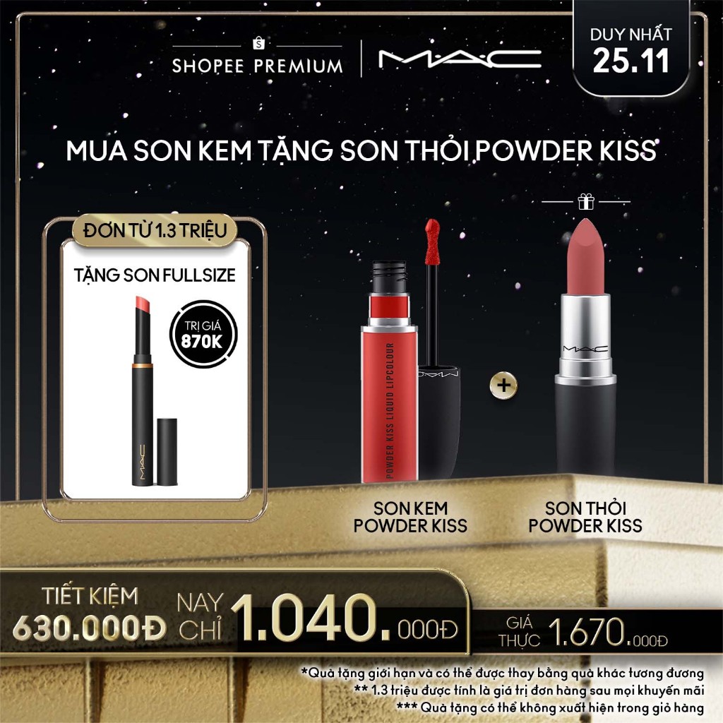 MAC - Bộ 2 món: Son kem Powder Kiss Liquid Lipcolour 5ml, Son thỏi Powder Kiss Lipstick