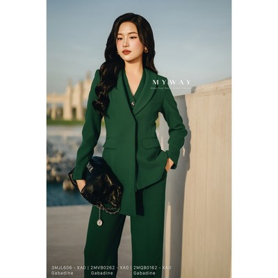 Set Áo Vest Gile Và Quần Công Sở Ống Đứng Nữ MY WAY Dài Tay Vạt Nơ Sang Trọng 2MVB0262w 3MJL606 - 2MQB0162 XA0