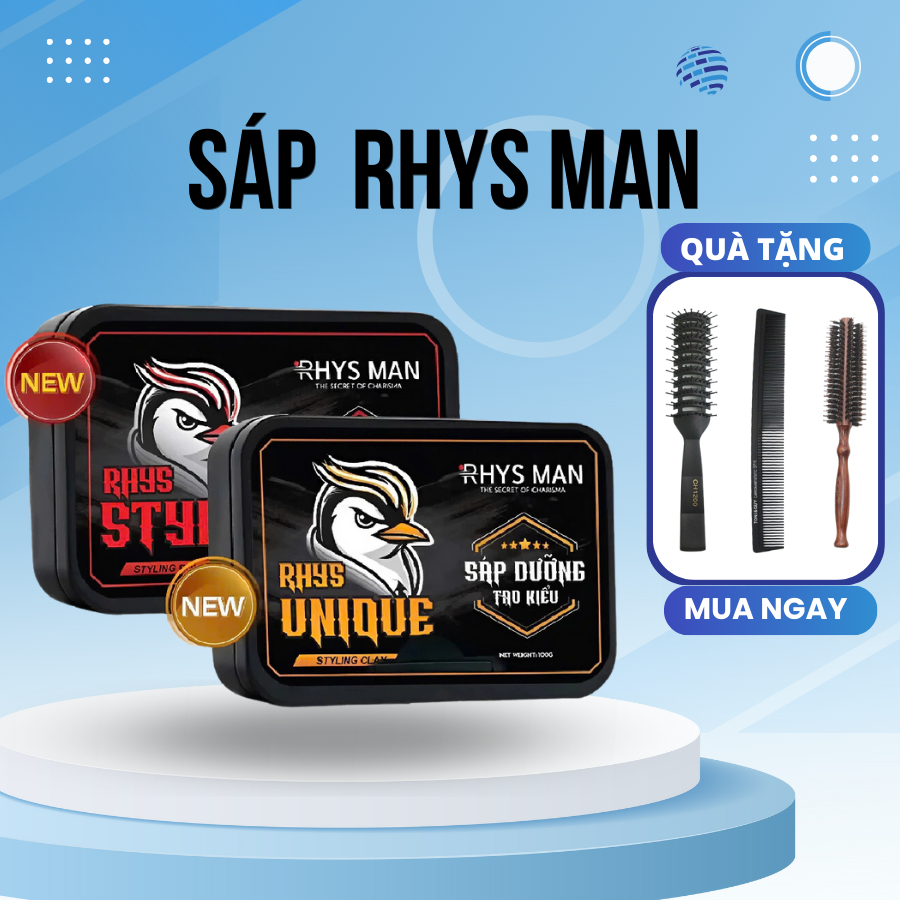 Sáp vuốt tóc nam Rhys Man giữ nếp tạo kiểu tự nhiên đến 12h Rhys Unique Clay/Pomade SAPUNO SP06