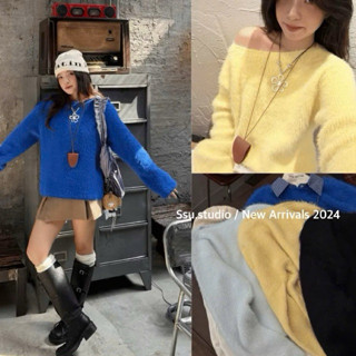 Áo len lông thỏ lệch vai trơn bazic dày dặn hàng chuẩn Qc l1 - sẵn