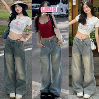 Quần jean nữ ống rộng LING Bigsize 40kg-85kg, kiểu dáng ống suông rộng, quần bò nữ ống rộng dáng xuông MS105 2KJeans