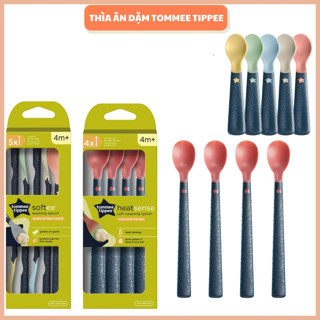 Thìa ăn dặm cho bé Tommee Tippee Softee kháng khuẩn an toàn, Thìa ăn dặm báo nóng Tommee Tippee Cho bé từ 4m+