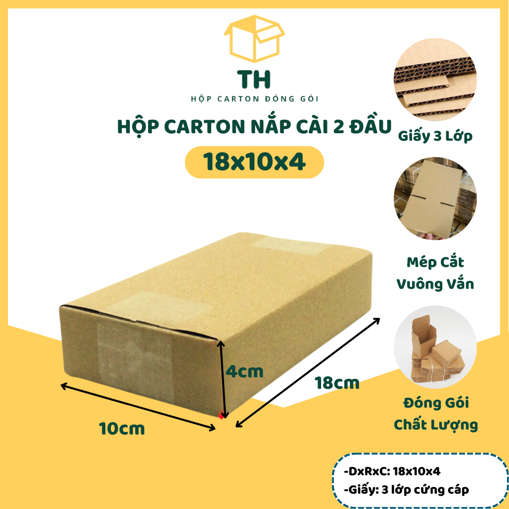 Hộp carton 3 lớp đóng gói hàng size 18x10x4, nắp cài 2 đầu, mép vuông vắn, giá xưởng, bền chắc, đựng